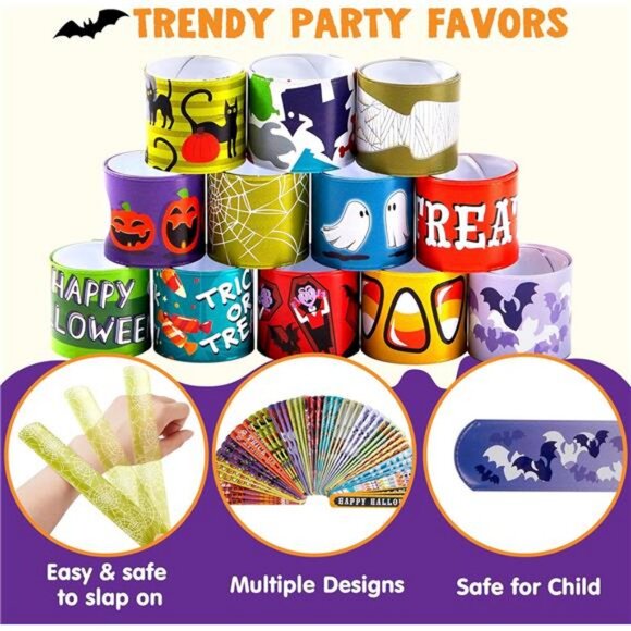 48 PCS Halloween Slap Bracelets for Kids, Friendship Bracelets Bulk - Picture 3 of 8